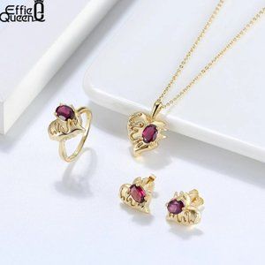 Jewellery Necklace and Ring with Rare Earth Stone and Precious Metal